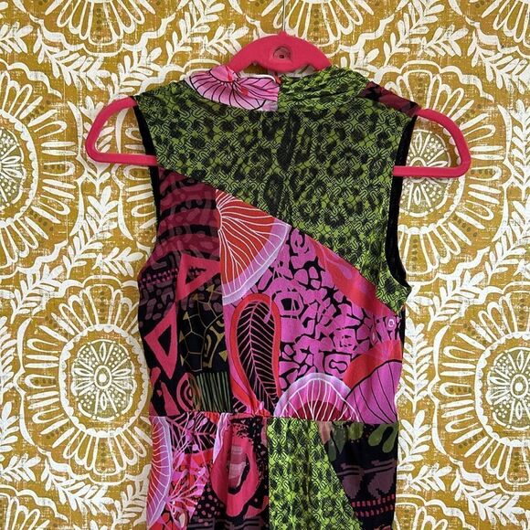 NWT FUZZI Tuta Sleeveless Tulle Stretch Abstract Print Jumpsuit in Strawberry S - Picture 11 of 11